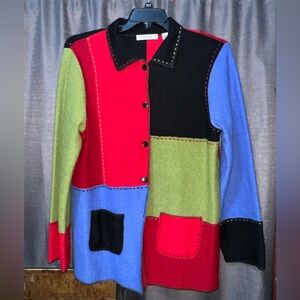 Marisa Christina Wool Jacket Vintage Colorful Patchwork Women's Sweater